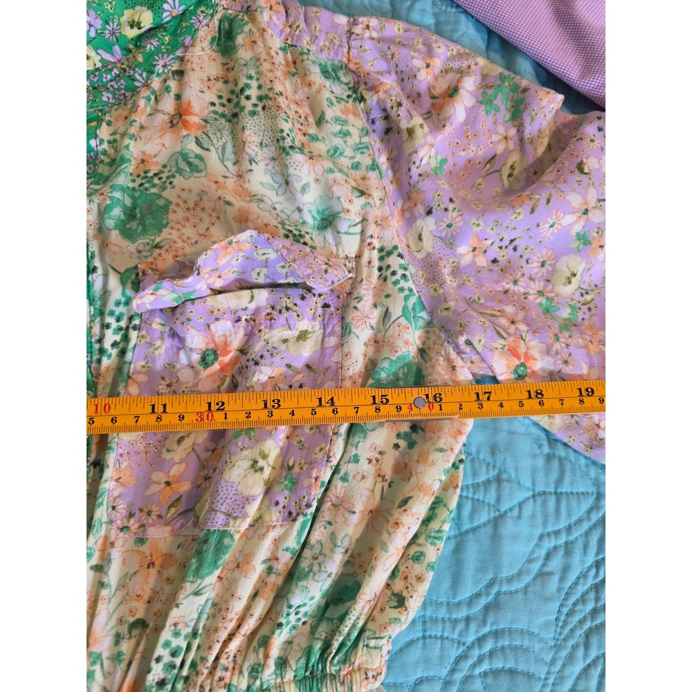LOFT Mixed Floral Midi Shirt Dress Green Purple Viscose Long Sleeve XS SP24 - Picture 8 of 10